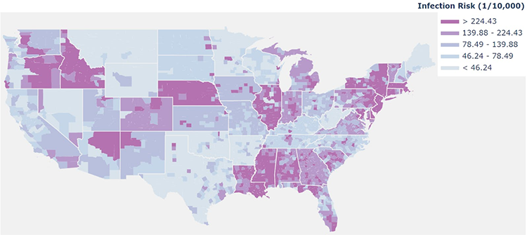 Visualization of infection risk one week from the forecast time